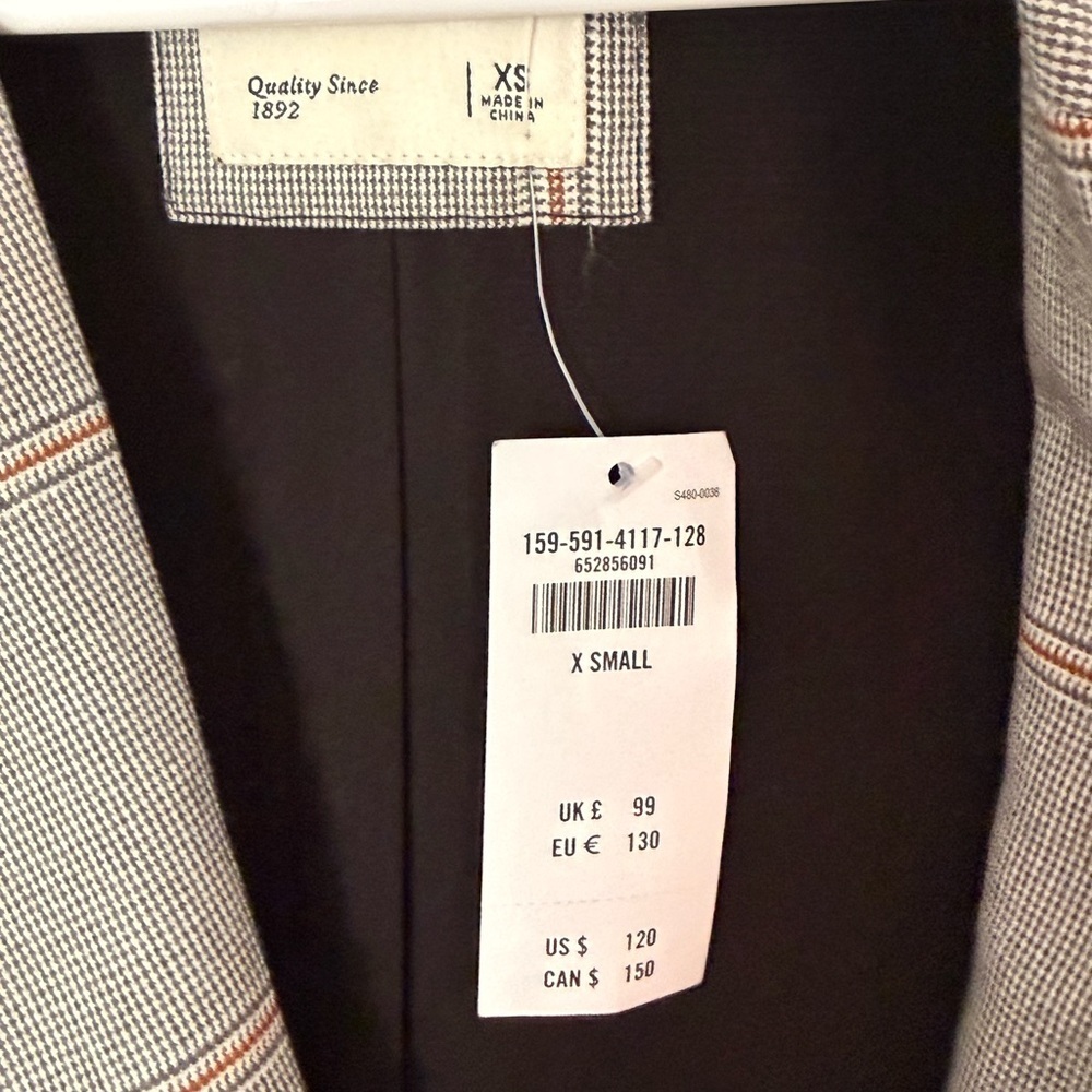 Abercrombie & Fitch Plaid Longline Blazer XS Brown Orange Check - Picture 3 of 7